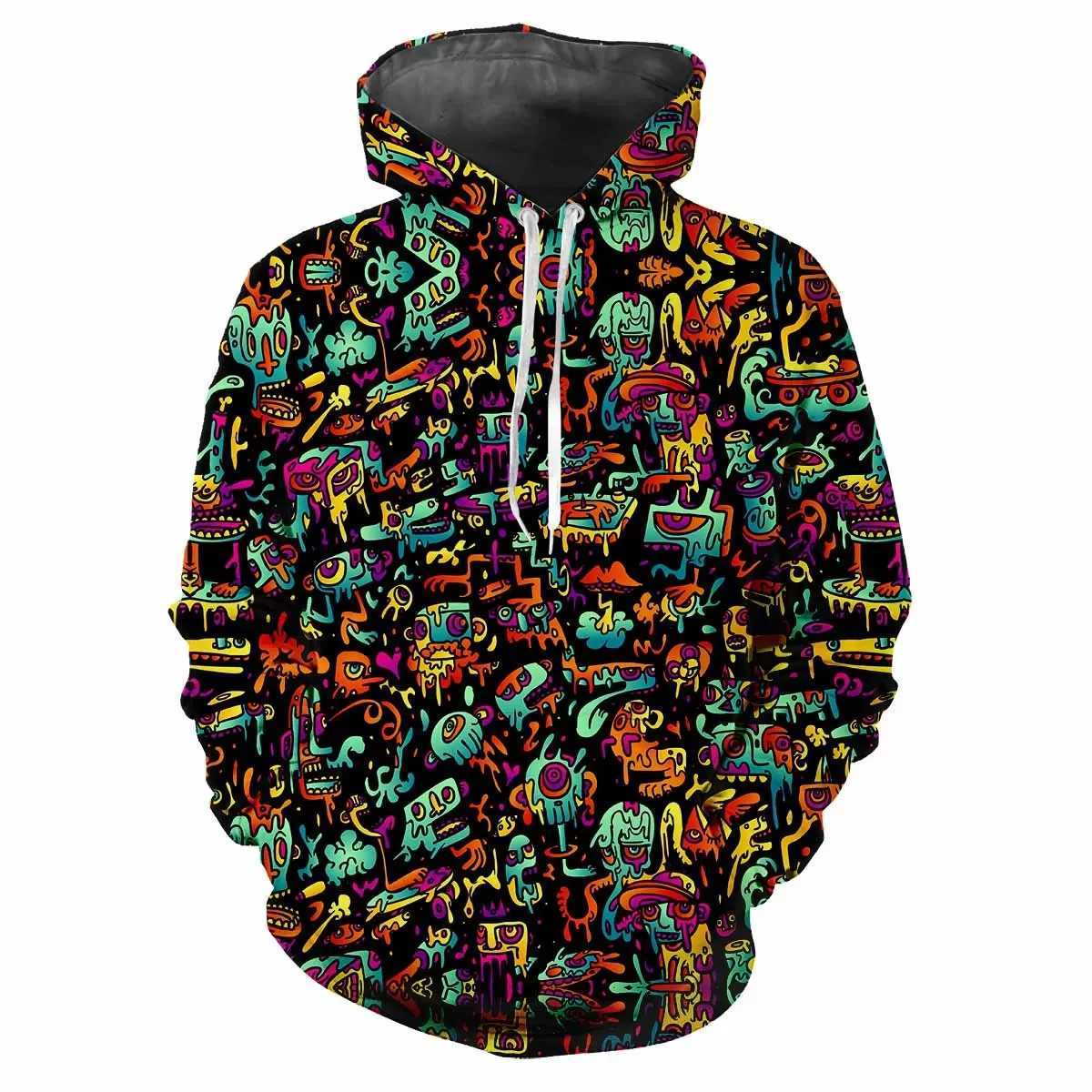 New Trends in 2024 Mens Hoodies Printed with Interesting Christmas Patterns Digital Printing Casual Long Sleeve Hoodies Thick Fabric Top Y241016