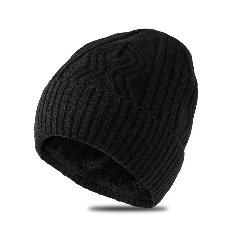 Big Head Men Knitted Hat Large Size Fleece Lined Rib Beanie Warm Thick Winter Cap 241007