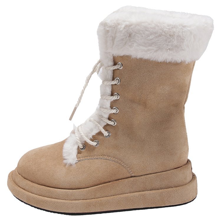 ddmytiger 2024 Winter New Velvet Knight Warm Mid Leg Martin Strap Hairy Snow Boots for Women ddmythur