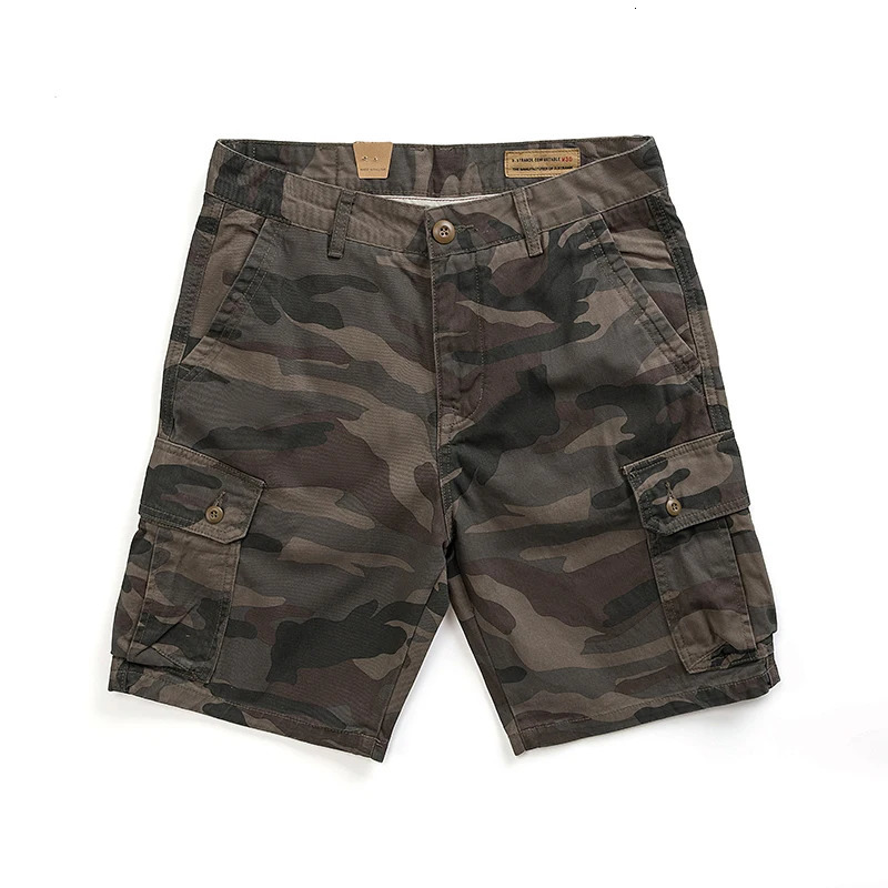 130kg wear Camouflage workwear shorts summer mens heavyweight washed cotton capris retro khaki style tough casual half pants 241015