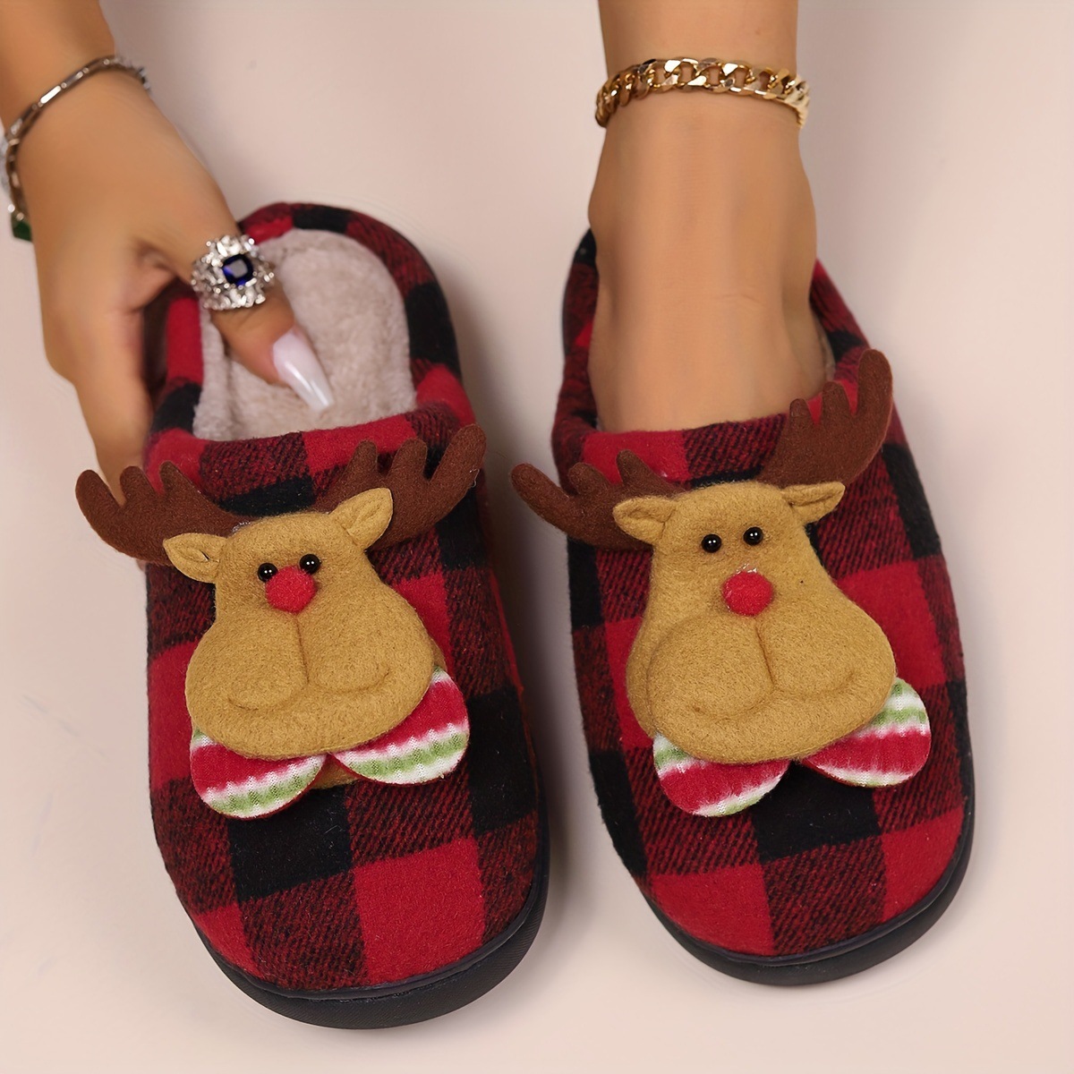 Women's winter Christmas cartoon plush cover toe soft warm comfortable home non-slip slippers Lover style 36-45 bac7