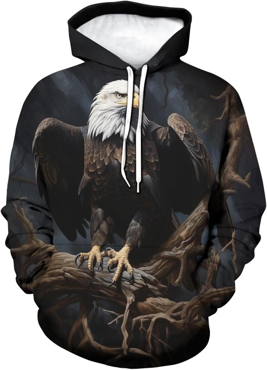 Hoodie for Mens Womens Mens Novelty Blue Star Bald Eagle Hoodies 3D Printed Eagle Flag Long Sleeve Sweatshirt Hoodie Graphic Hoodies sweatshirt