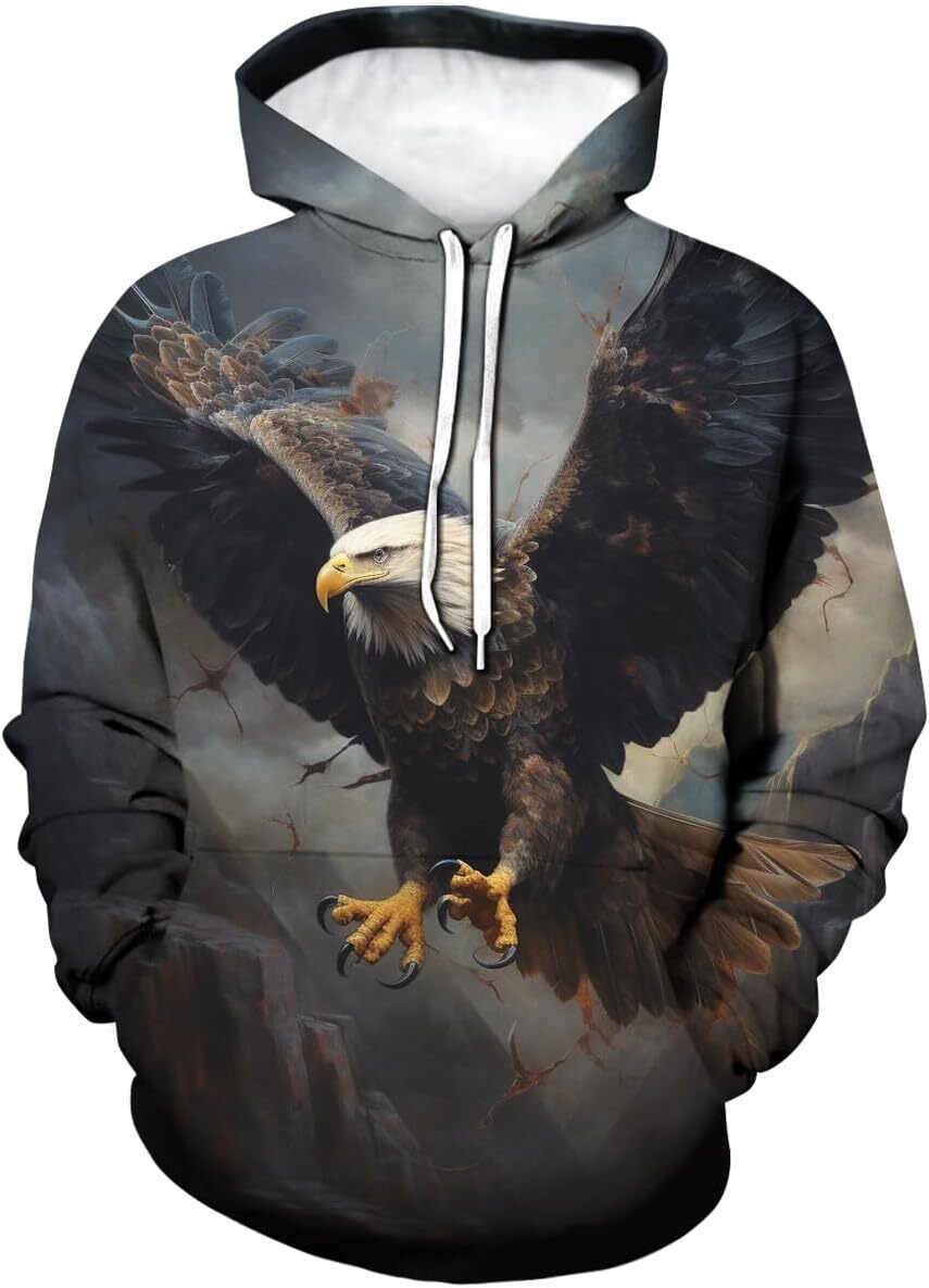 Hoodie for Mens Womens Unisex Retro Eagle Flag Hoodies Mens Funny Pattern Cool Long Sleeve Pullover Hoodie Graphic Hoodies sweatshirt Pullover Long Sl