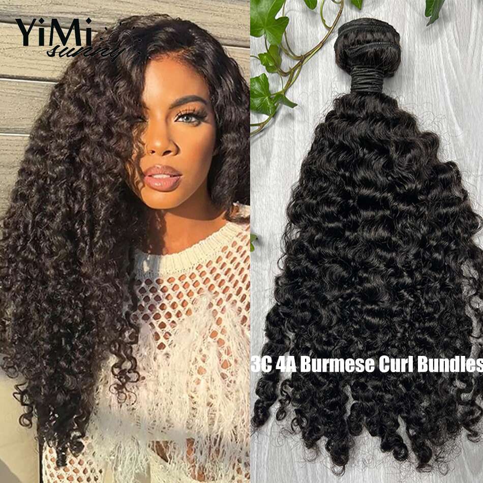 3C 4A Burmese Curly Bundles Malaysia Human Hair Weft For Women 3pcs Curl Extension Deals Full Head Yimisunny