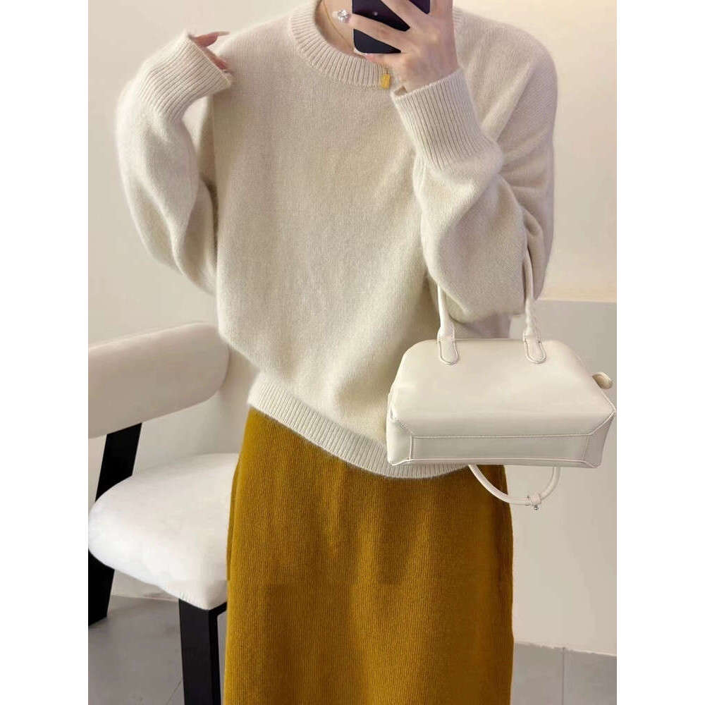 2023 Korean Autumn/Winter Thicken Loose Cashmere Women's Round Neck Pullover 100% Pure Wool Knit Sweater Soft Top Female