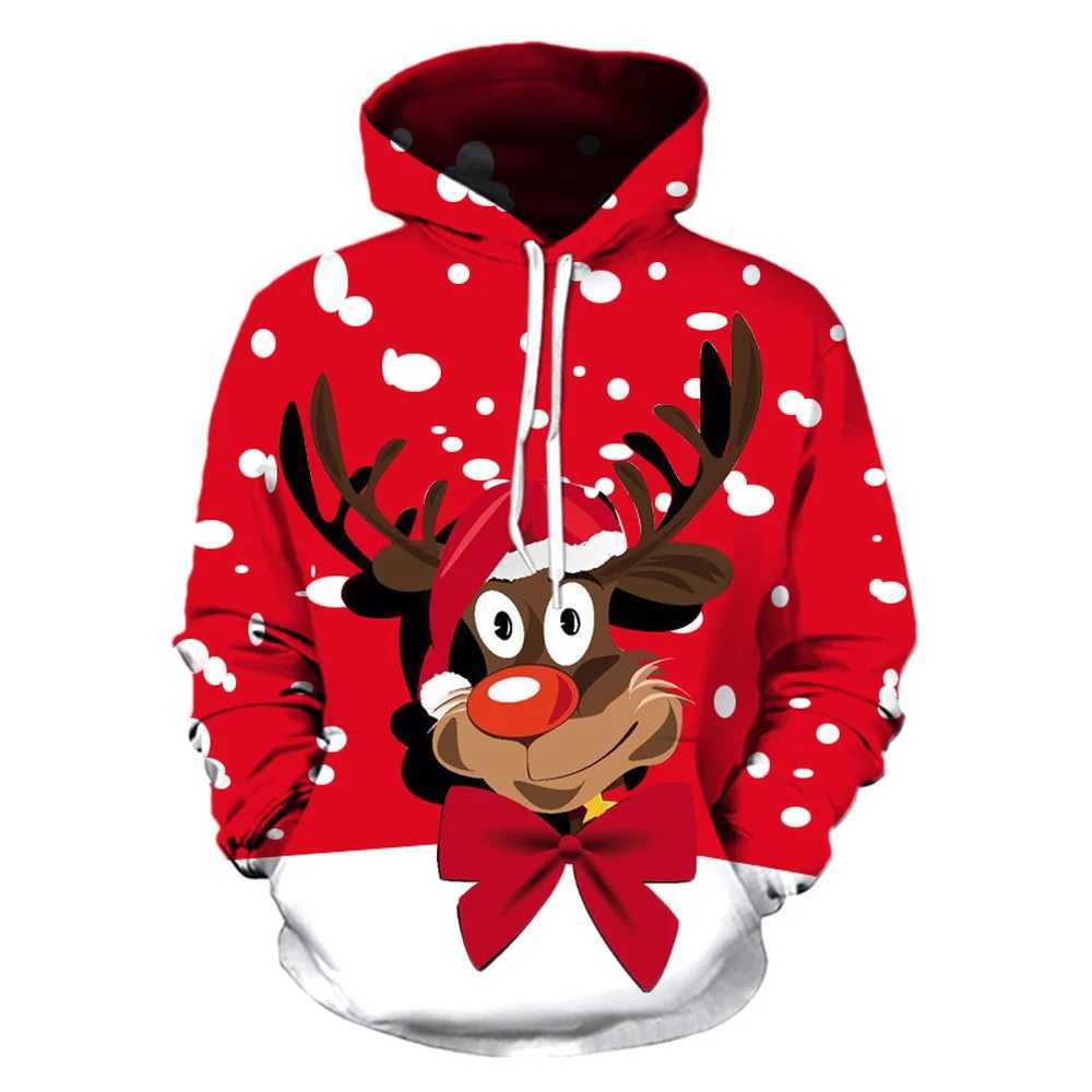 Cartoon Christmas reindeer print mens sportswear New Year party clothing childrens fashion trend Xmas hoodie autumn promotion Y241016