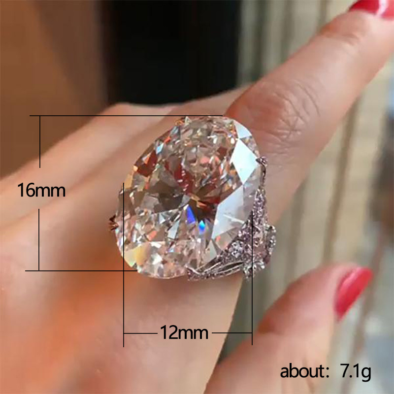 Designer oversized crystal oval zircon female ring simple exquisite butterfly ring white diamond wedding ring