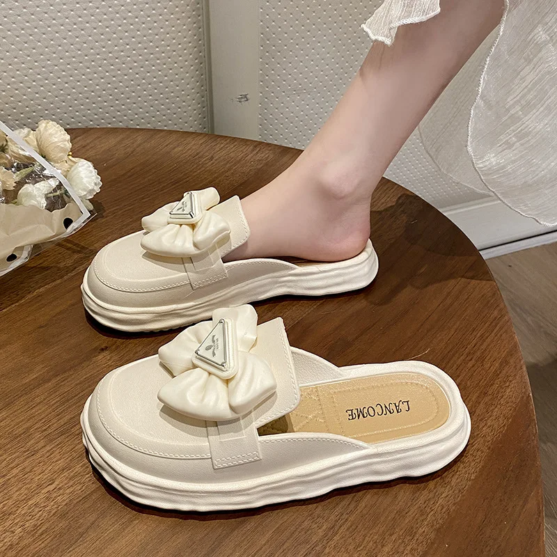 Fashion Women Slippers New Bow Platform Lady Commute Casual Sandals Baotou Thick Soled Shoes Comfortable Soft Sole Shoes Female