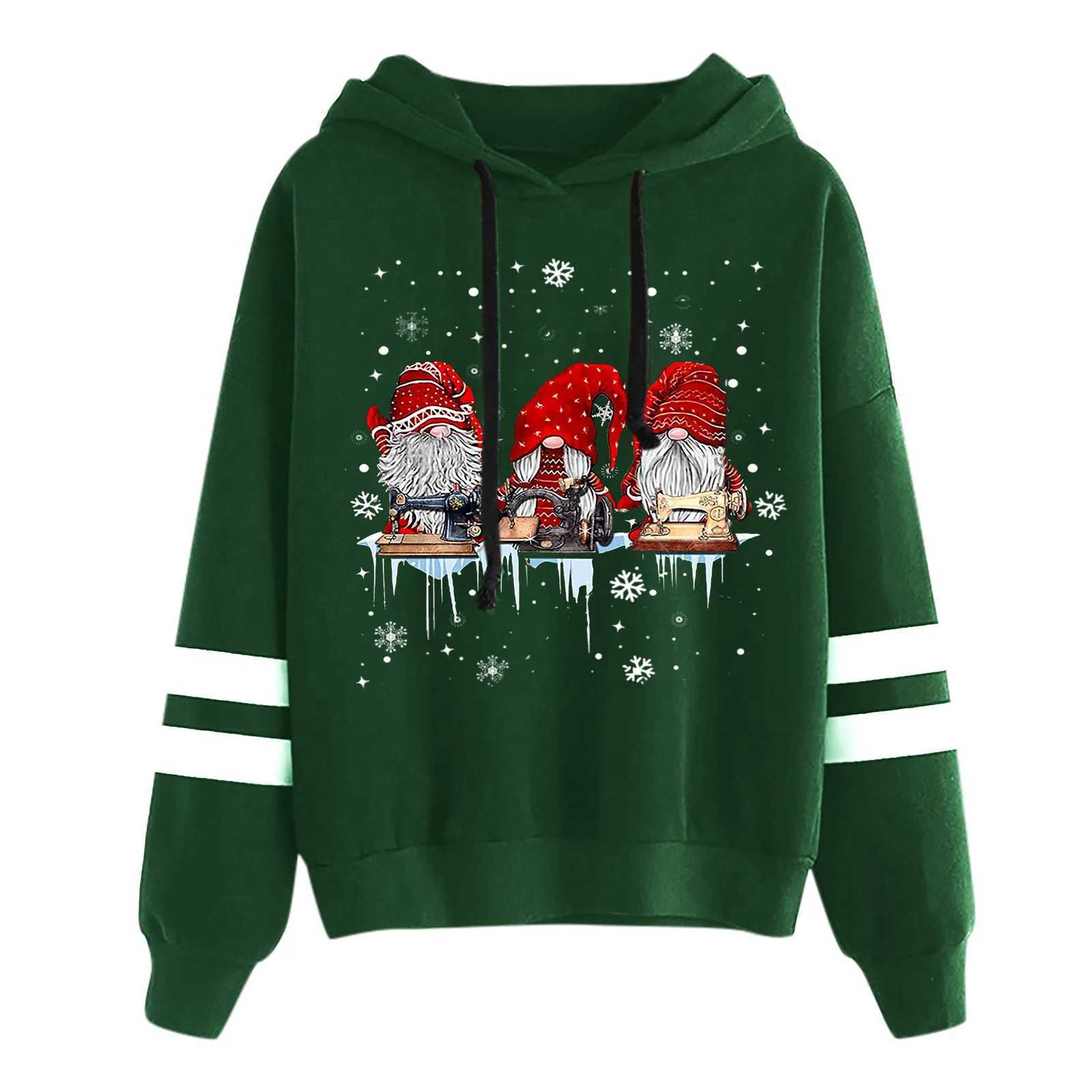 Womens sports shirt plus size round neck warm and soft Christmas pattern printed Christmas tree printed floral hoodie womens top Y241016