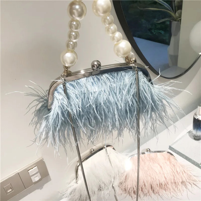 2023 Fashion Womens Bag Ostrich Fur Feather Tassel Evening Bags Ladies Day Clutches Party Wedding Purses Chain Handbag 241011Z