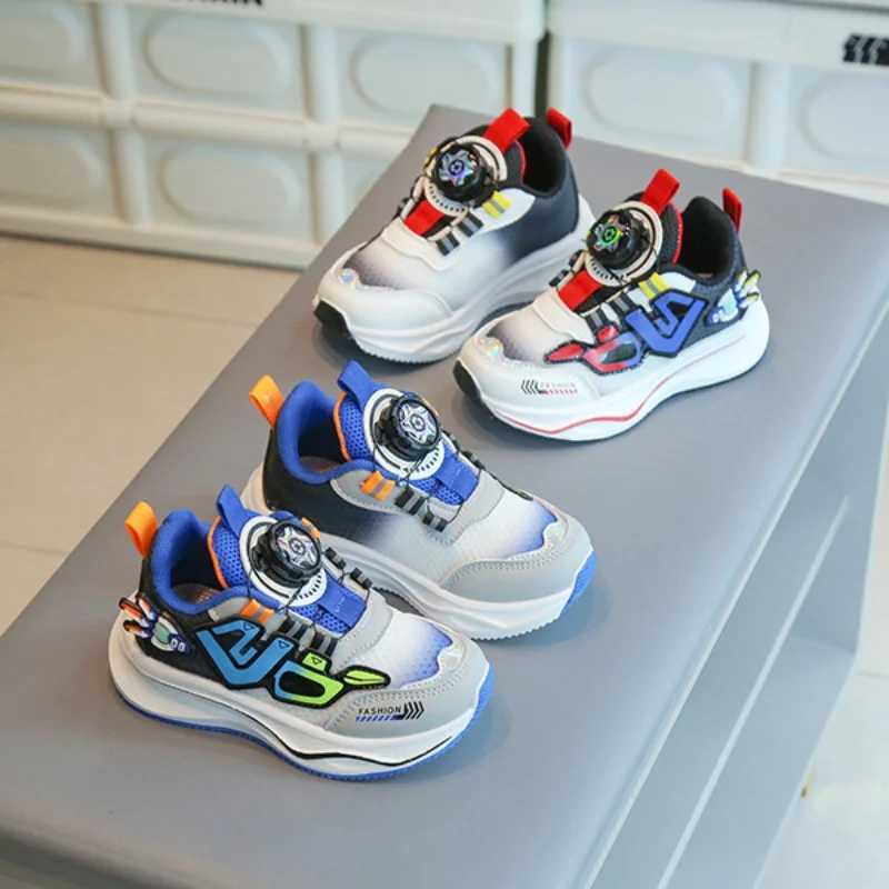 Childrens spring autumn boys casual rotating button girls running baby breathable mesh sports shoes H260130