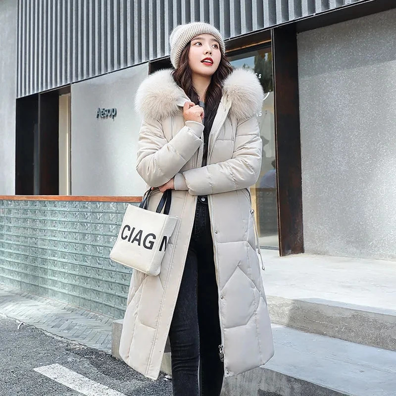 Down Cotton Parka Hooded Winter Jacket Long Women Parkas Fur Collar Thick Warm Snow Wear Coat Windproof Clothes 241011