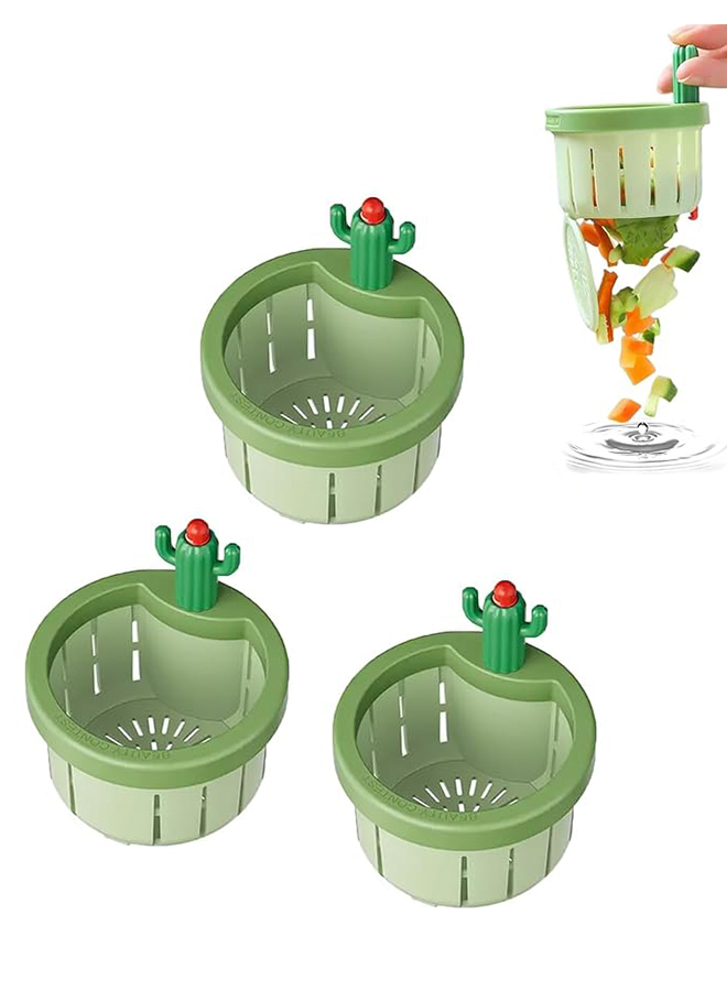 Eco-Friendly Cactus Pattern Sink Drain Strainers Trio Pack - Easy Maintenance Kitchen Waste Collectors with No Touch Functionality, Ideal for Modern K