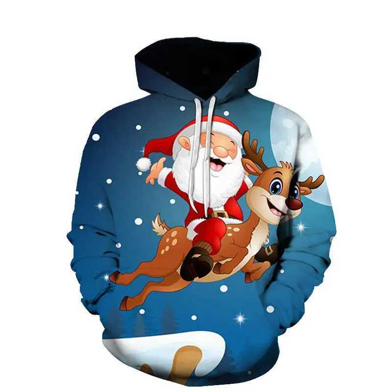 Cartoon Christmas reindeer print mens sportswear New Year party clothing childrens fashion trend Xmas hoodie autumn promotion Y241016