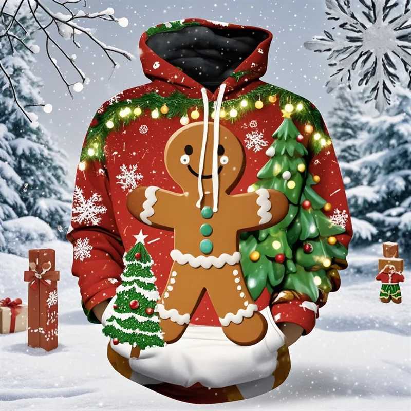Merry Christmas gingerbread 3D printed new hoodies and sweaters ugly Christmas trees interesting zippers for Christmas sweaters Y241016
