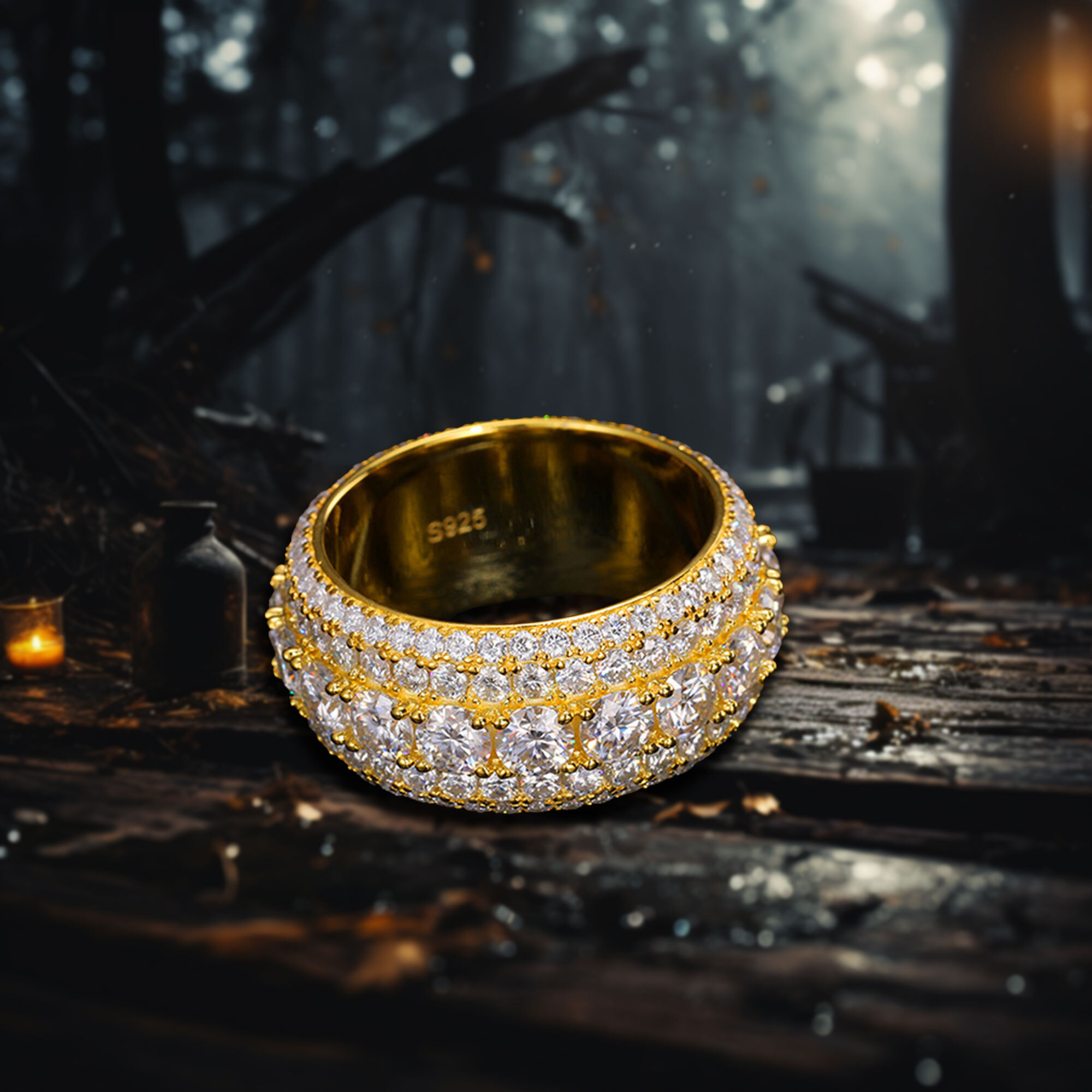 Men's S Sterg Sier Moissanite Ring Hip Hop Style with 14K Gold and Rhodium Plating Anniversary Jewelry Accessory