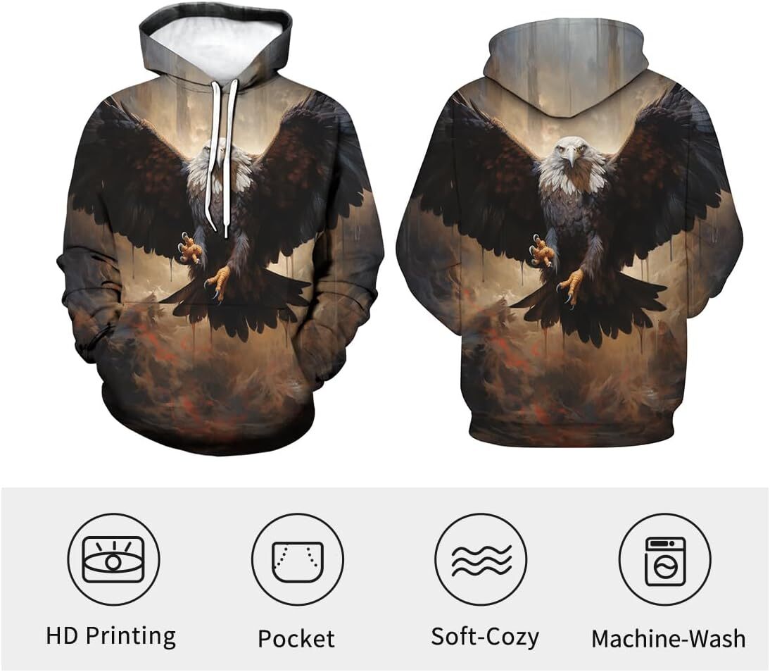 Hoodie for Mens Womens Unisex Jungle Majestic Bald Eagle Hoodie 3D Graphic Printed Us Flag Sweatshirt Hoodie Graphic Hoodies sweatshirt Pullover Long 