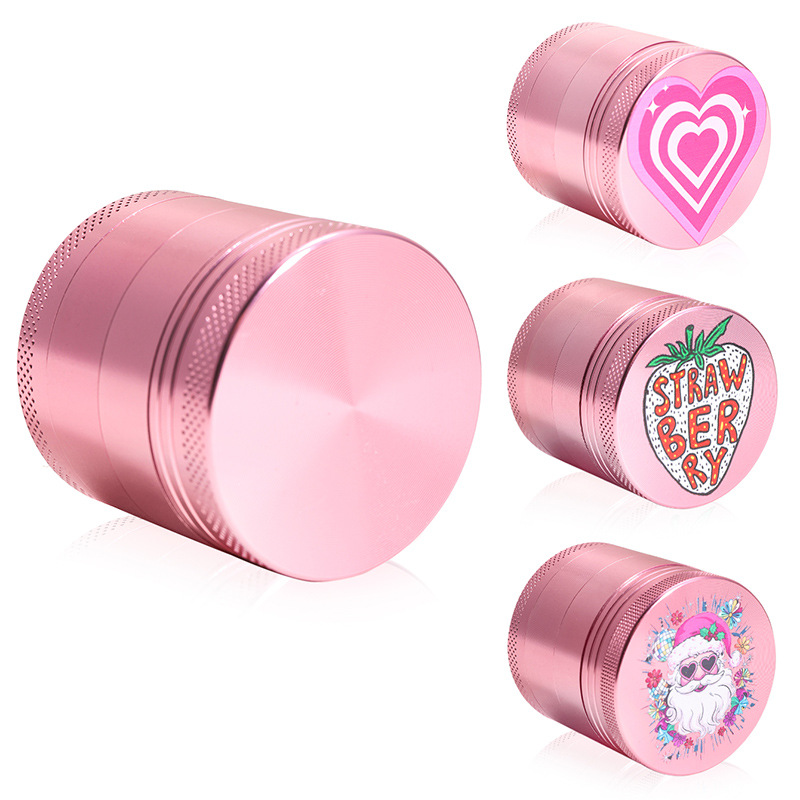 Pink Heart Aluminum Herb Four Piece Grinder, Girly Smoking Accessories for Tobacco-40mm