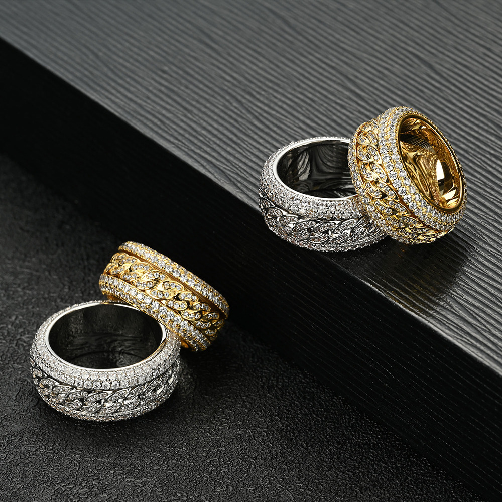 Pass Dia Tester S Sterg Sier Iced Out VVS Moissanite Men Ring and Rappers Hip Hop Jewelry With GRA Certificate