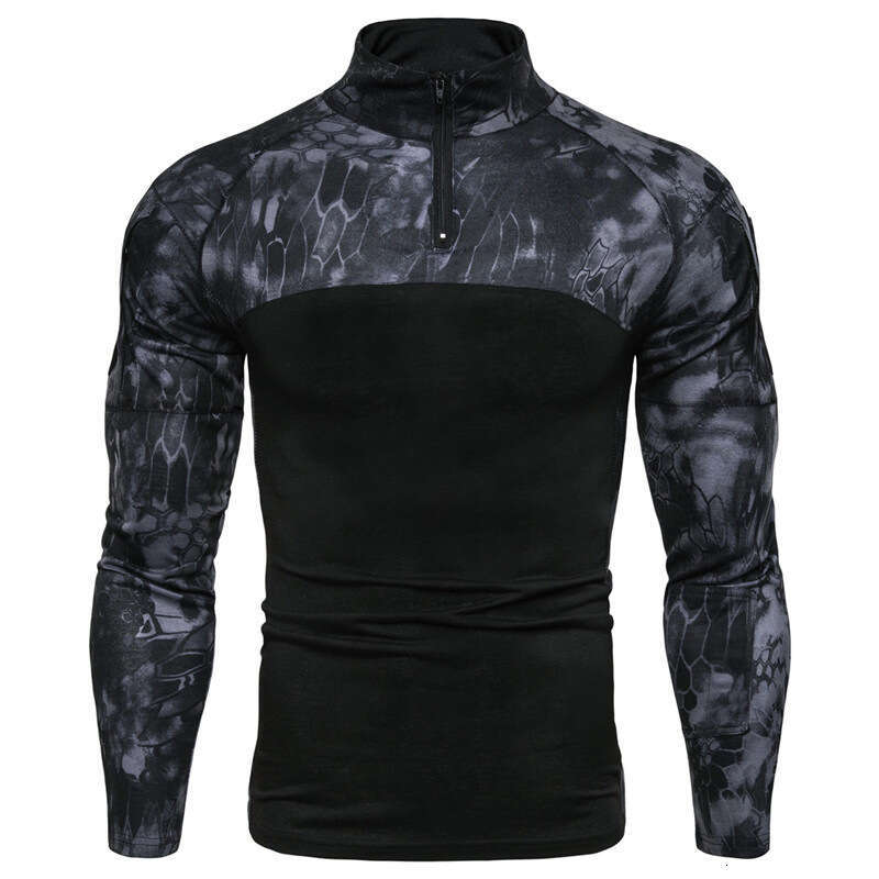 2025 Military Battlefield Outdoor Elastic Fitness Camo Long sleeved T-shirt Zipper Pocket Men's Clothing