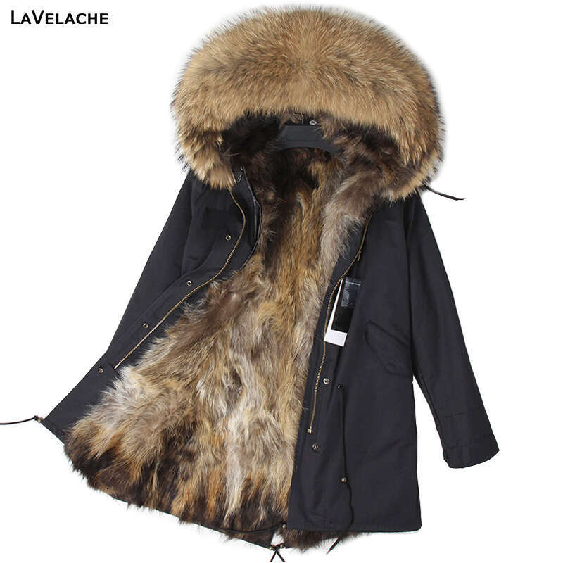 Plus size winter coat women's long real fur jacket women's thick natural leather collar parka coat