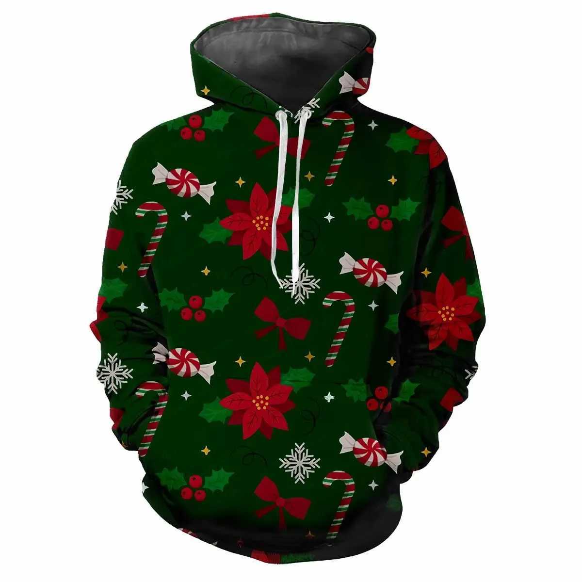 New Trends in 2024 Mens Hoodies Printed with Interesting Christmas Patterns Digital Printing Casual Long Sleeve Hoodies Thick Fabric Top Y241016