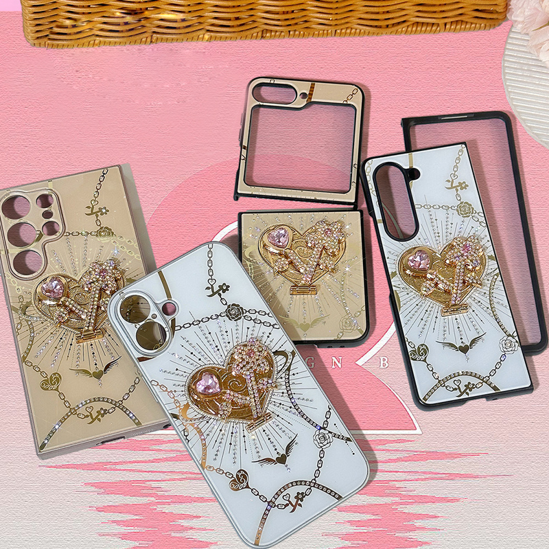 Luxury Glitter Diamond Heart Love Cases With Stand Holder Shockproof Back Cover For iPhone 16 15 14 13 Pro Max Samsung S21 S22 S23 S24 Ultra Plus A16 