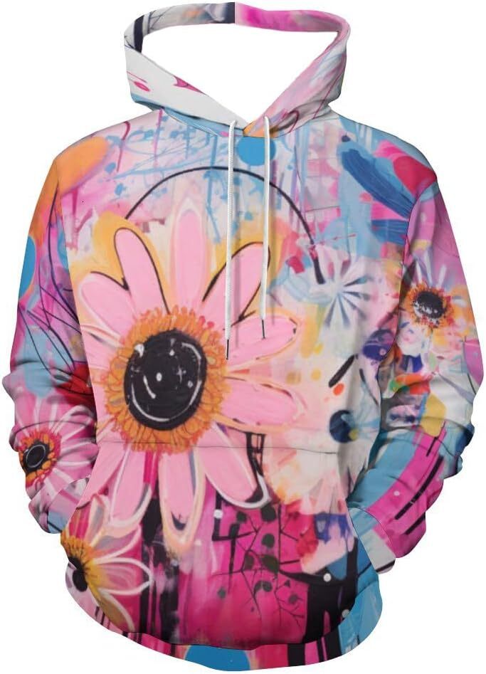 Hoodie for Mens Womens Unisex Novelty Pink Flower Hoodie 3D Printed Art Pattern Casual Sweatshirt Hooded Pocket Graphic Hoodies sweatshirt Pullover Lo