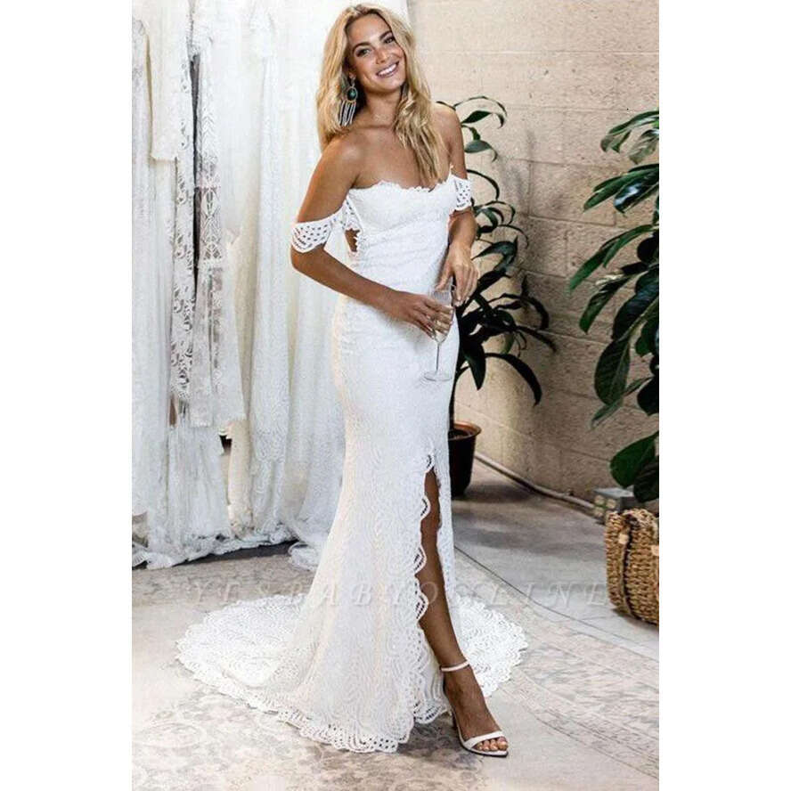 Bohemian Sleeve Short Lace Mermaid Dresses Sweetheart Or Long Split Elegant Country Boho Wedding Dress Bridal Gowns