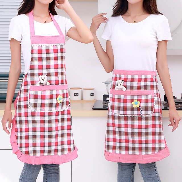Pure Cotton Female Work Fashionable Cute Kitchen Household foug and Anti Dirty Net Red Thin Cooking Apron Male