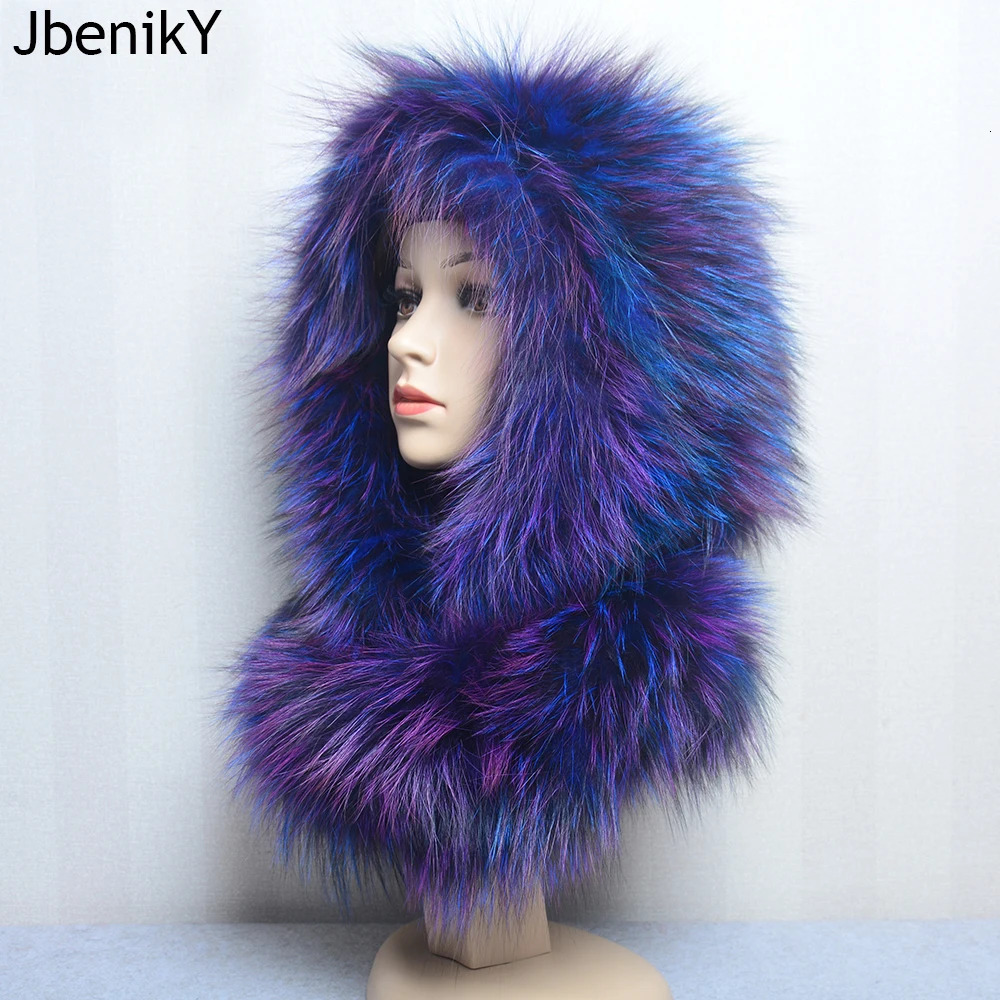 Fox fur hood Volume Hats For Women Winter Warm Novelty Knitted Fur Scarf Hat Stylish Fashionable Genuine Large Female Fur Hat 241009