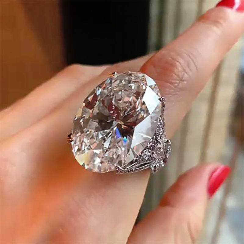 Designer oversized crystal oval zircon female ring simple exquisite butterfly ring white diamond wedding ring