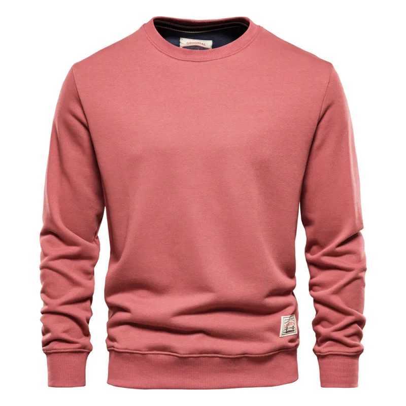 Autumn mens loose solid round neck long sleeved sports and leisure hoodie Y241016