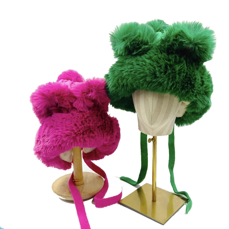 Thicken hat style ladies fur ball plus velvet warm hood outdoor autumn and winter cold-proof fashion cute woolen wholesale 241009