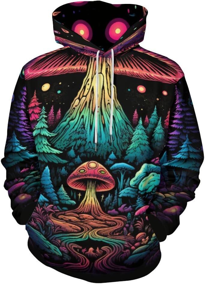 Hoodie for Mens Womens Unisex Dream Starry Sky Hoodies Blue Star Cartoon Mushroom Pattern Long Sleeve Sweatshirt Hoodie Graphic