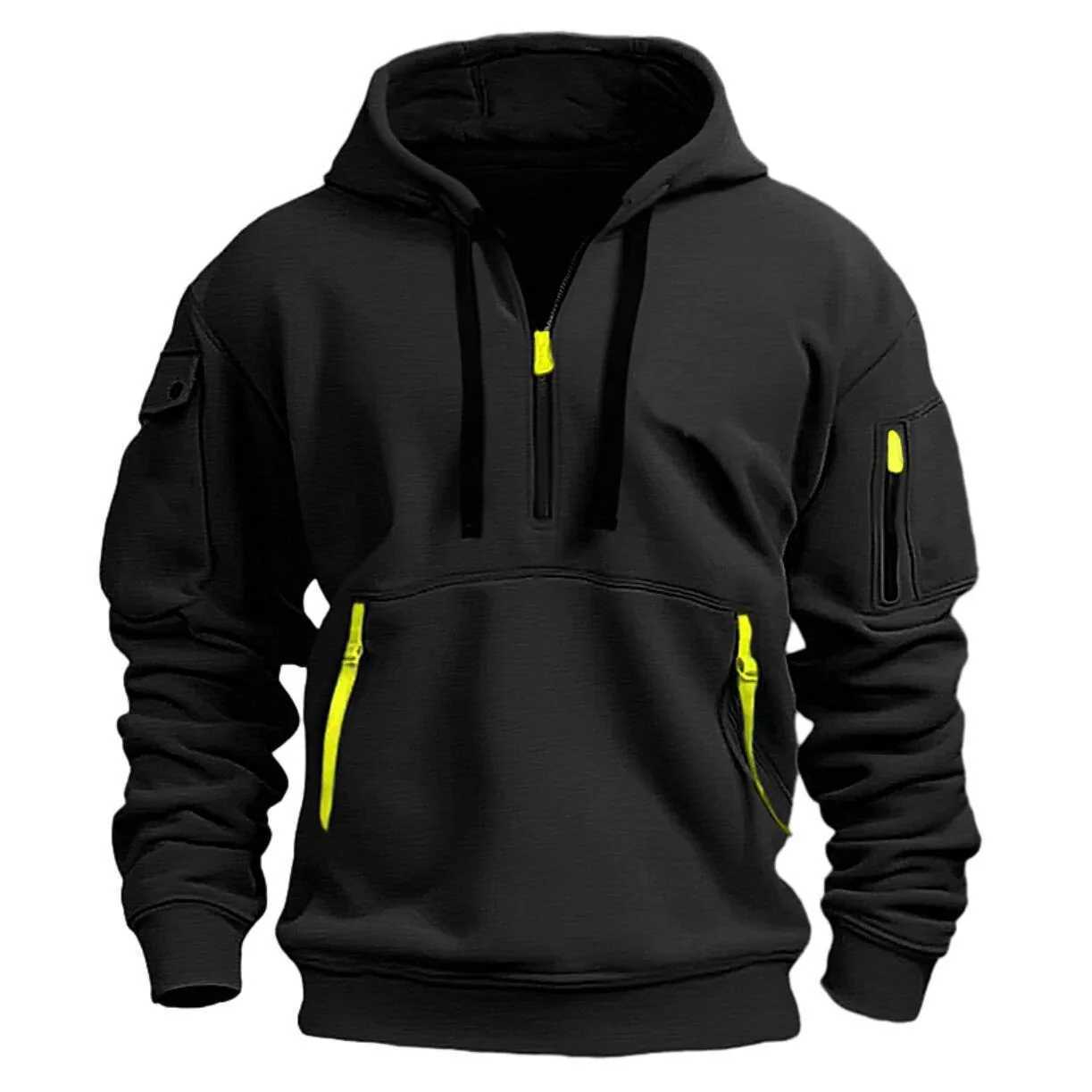 Fashionable mens zipper multi pocket hoodie casual sports sweater Y241016