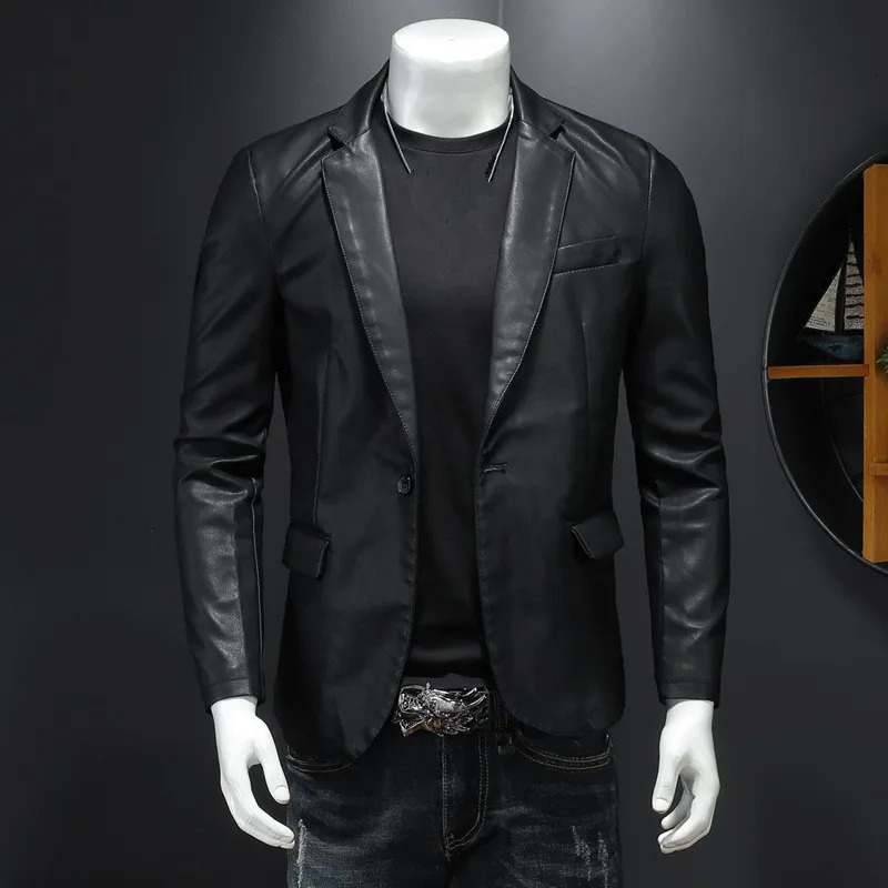 Mens Slim Fit Leather Jackets PU Casual Motorcycle Coats Turn Down Collar Black Moto Biker Suede Outerwear Men 5XL 240930