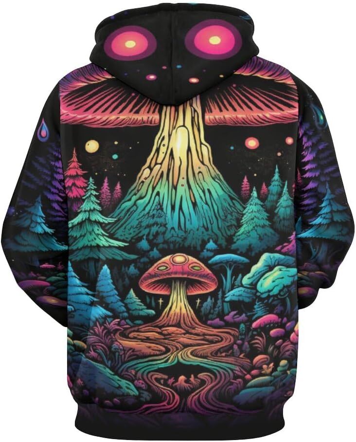 Hoodie for Mens Womens Unisex Dream Starry Sky Hoodies Blue Star Cartoon Mushroom Pattern Long Sleeve Sweatshirt Hoodie Graphic
