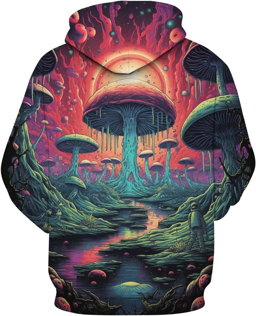 Hoodie for Mens Womens Unisex Novelty Tie Dye Pattern Hoodie 3D Funny Mushroom Cartoon Pattern Long Sleeve Drawstring Sweatshirt Hoodies Graphic cool