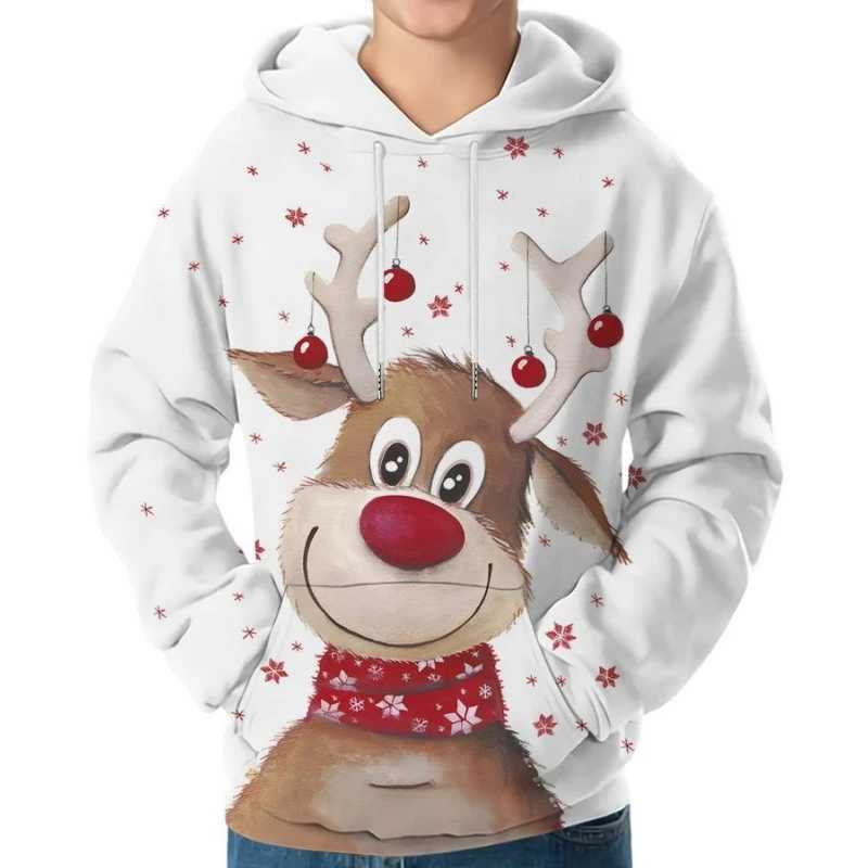 Mens and womens Christmas clothing 2024 autumn and winter hooded family clothing cute reindeer red and white happy hot selling y2k clothing Y241016