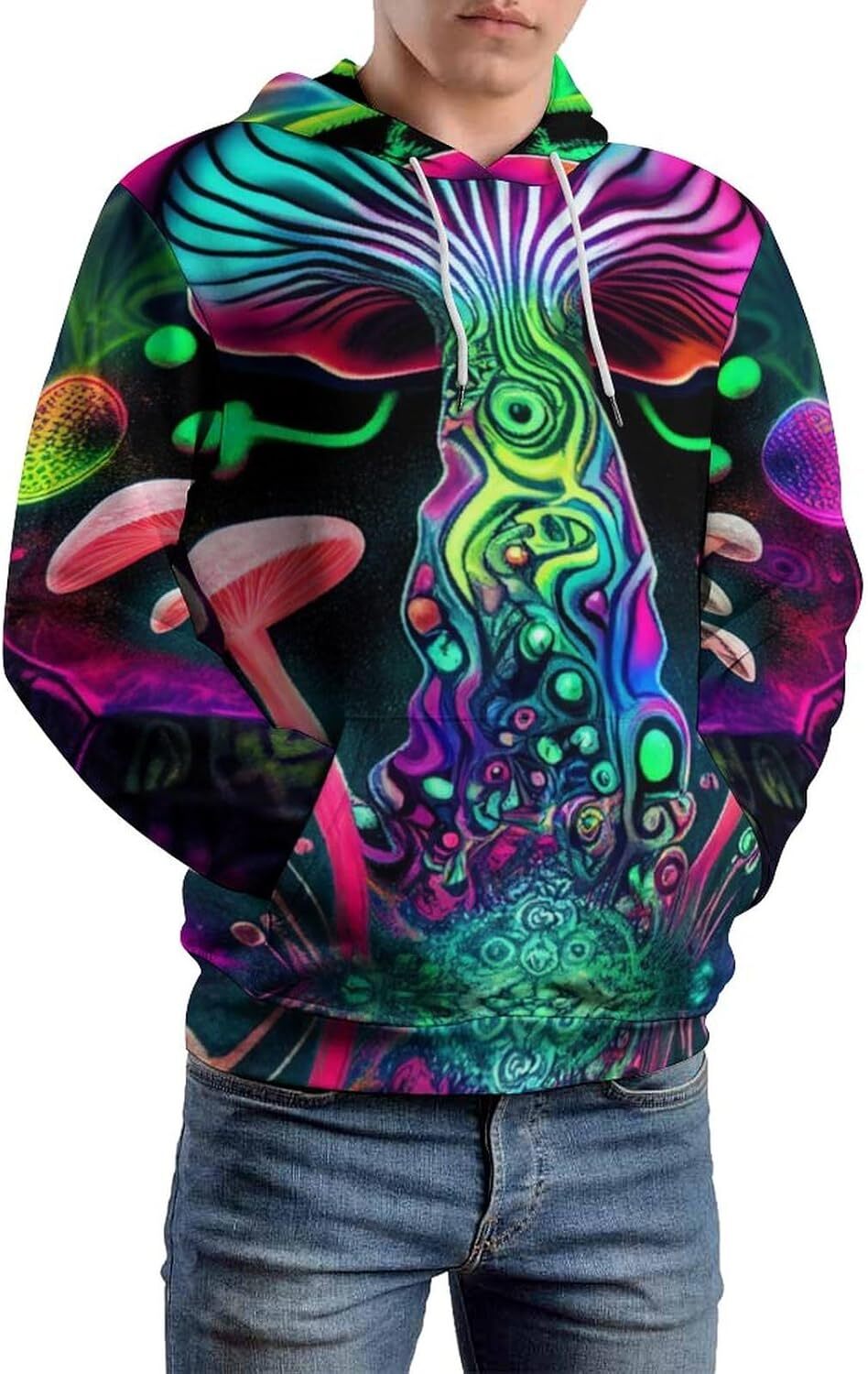 Hoodie for Mens Womens Vintage Colorful Mushroom Hoodie 3D Tie Dye Printing Dream Summer Sweatshirt Hoodies Graphic Hoodies sweatshirt Pullover Long S