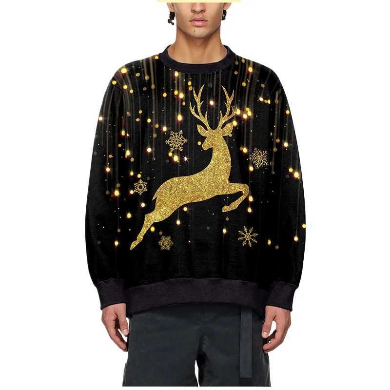 3D Cool Printed Elk Pattern Sweatshirt Suitable for Men Women Christmas Hoodies Mens Plus Size Sweatshirts Jumpers Street Clothing Y241016