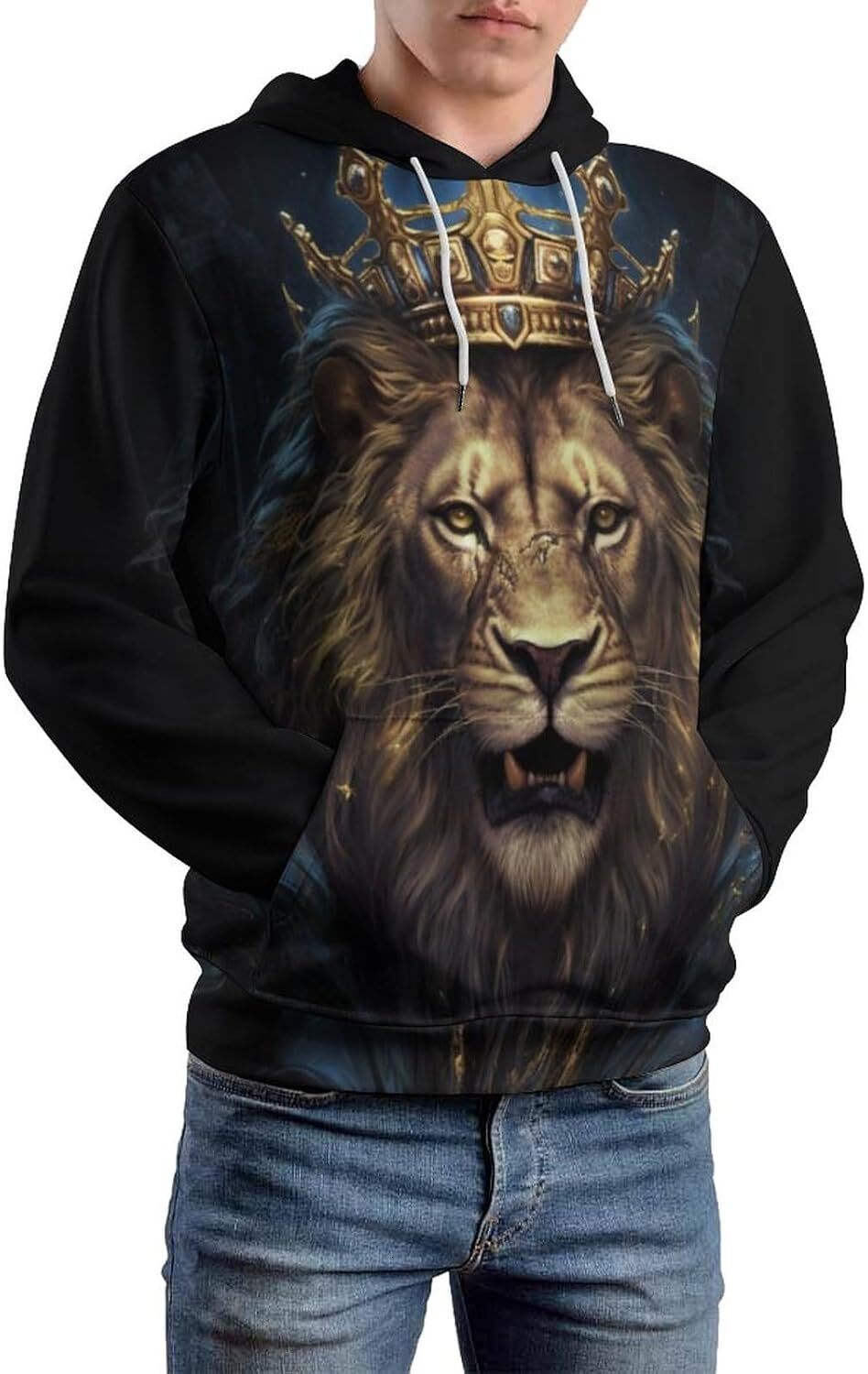 Hoodie for Mens Womens Mens Cartoon Lion Hoodie Gold Crown Lion King Pattern Casual Sweatshirt Hoodie Graphic Hoodies sweatshirt Pullover Long Sleeve