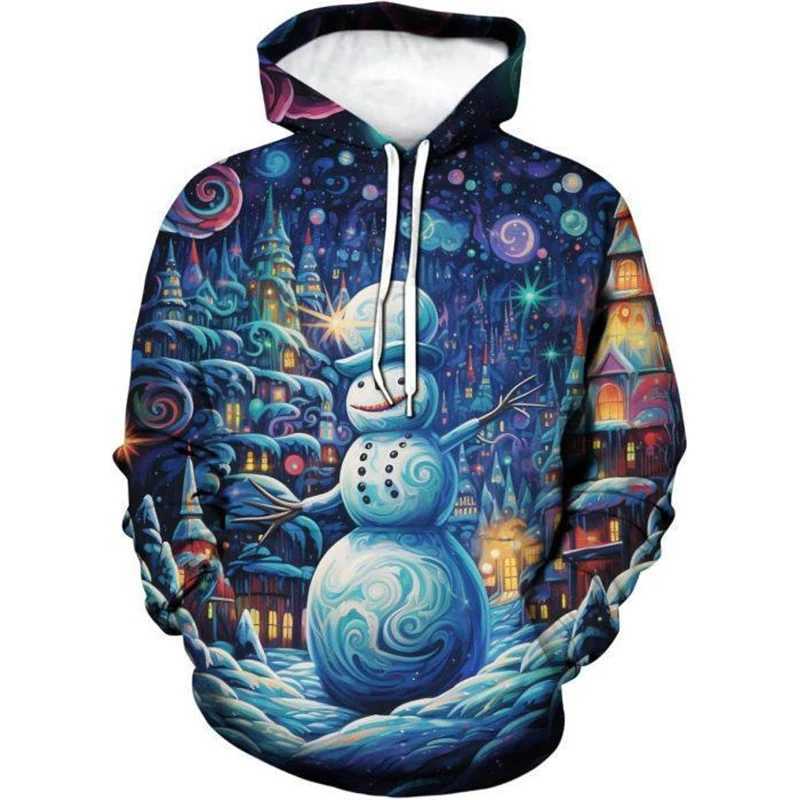 Fashionable Christmas hooded sweater reindeer 3D printed mens hooded sweater oversized pull-out Y2k Harajuku top childrens clothing Y241016