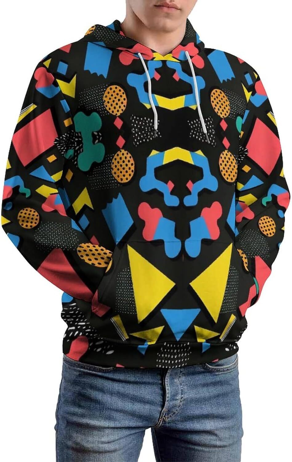 Hoodie for Mens Womens Colorful 90s Style Hoodie Vintage Geometric Tie Dyed Pattern Long Sleeved Sweatshirt Hoodie Graphic Hoodies sweatshirt Pullover