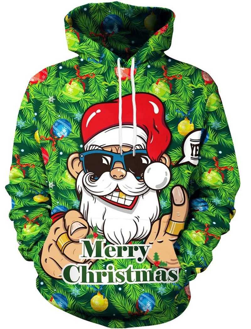 3D printed fun animal alpaca Christmas hoodie mens long sleeved plus size pull-up sweatshirt holiday ugly hoodie top Y241016