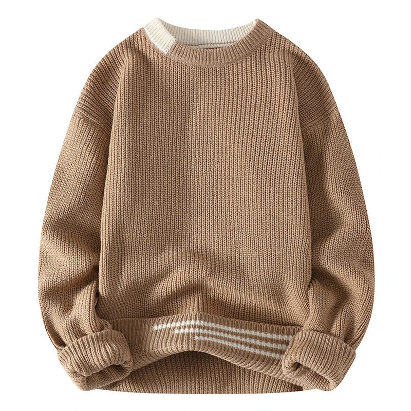 autumn and winter Korean knitted pullover sweater mens fashion knitted sweater mens O-neck patch work casual knitted ultra-thin pullover sweater 24101