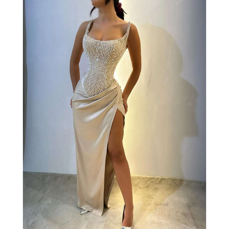 Dresses Strapless Prom Champagne Beads Top Evening Split Formal Long Special Ocn Party Dress Bc19079 0703
