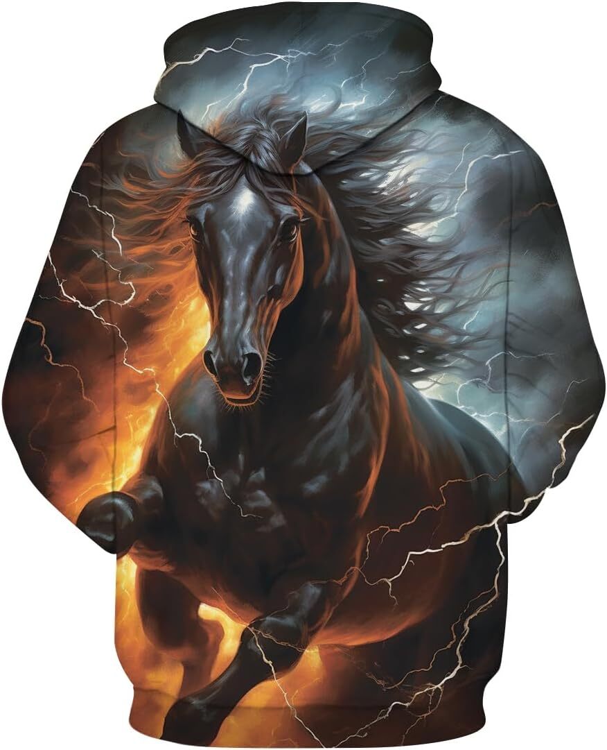 Hoodie for Mens Womens Unisex Funny Flame Horse Hoodies Novelty Animal Pattern Long Sleeve Pullover Hoodie Pocket Graphi Pullover Long Sleeve