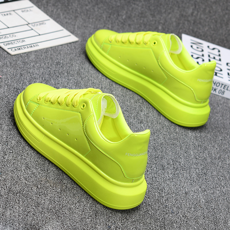 Brand Fashion Shoes Black Glossy Men's Thick-soled White Sneakers Versatile Couple Sports And Casual Tennis Shoes